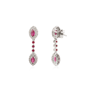 New Classy 925 Sterling <b>Silver</b> Marquise Cut Natural Ruby & Round Diamond Halo <b>Dangle</b> <b>Earrings</b> For Women's Party Wear - Product Image 5