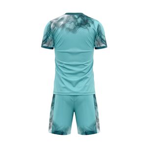 Teal Aqua Soccer Uniform Abstract Shoulder Graphic Football Kit Set Lightweight Breathable Men Sportswear Teamwear - Product Image 2