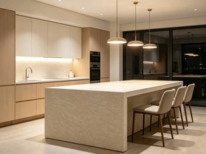 MiyaStone Wholesale <b>Artificial</b> 3D Printed Travertine Quartz Slab for Residential Project - Product Image 2