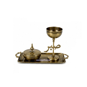 Ensemble brûleur d'encens avec porte-bougie et plateau, design arabe, fait main, pour usage religieux - Product Image 6
