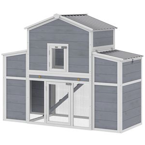 Grande Pollaio in Legno Tipo H da 169 cm con 2 Cassette Nido, Vassoio Scorrevole e Rampa per Conigli da Giardino - Product Image 1