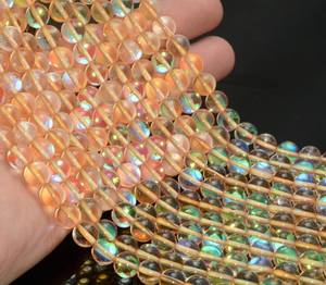 Perles rondes en quartz mystique couleur champagne, lot en vrac de pierres précieuses naturelles pour la fabrication de bijoux, perles en vrac pour le bricolage - Product Image 3