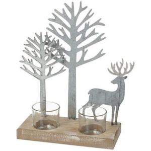 Wooden <b>tray</b> with metal votive <b>candle</b> holder - Product Image 2