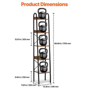 5 Tier Metal Bookshelf Industrial Vintage Bookcase with Open <b>Shelves</b> <b>Rustic</b> Narrow Storage Freestanding Display Bookcase - Product Image 2