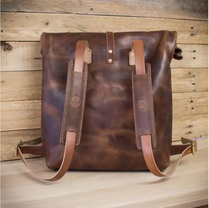 Trekking Backpack Handcrafted Oil Wax Leather Vintage Unisex Genuine Leather Hasp Solid Leather Shoulder <b>Strap</b> Hard Handle - Product Image 2