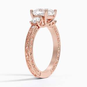 Elegant 14K Yellow Gold Antique Scroll Engraved Three Stone <b>Diamond</b> <b>Ring</b> Featuring Premium Craftsmanship - Product Image 6
