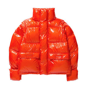 Men's Red Puffer Jacket Stand Collar Zipper Closure Quilted Windproof Down Filled <b>Winter</b> <b>Coat</b> Casual Style Short Length - Product Image 1
