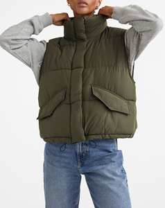 Chaqueta de Invierno Acolchada para Mujer, Gruesa, Impermeable, Cálida, Rellena de Algodón, con Camuflaje Teñido y Bordado, Sin Mangas, Largo Regular - Product Image 1