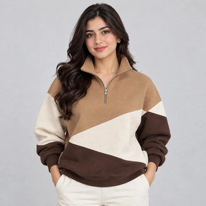 Sweat-shirt demi-zip pour femme de haute qualité, en tissu polaire doux premium, col au design moderne, coupe décontractée, vêtements personnalisés, vente en gros OEM - Product Image 1