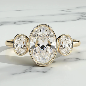 Bague de fiançailles classique en or rose avec diamant ovale de 3 carats, bijoux pour femmes, pierres naturelles et diamants latéraux - Product Image 1