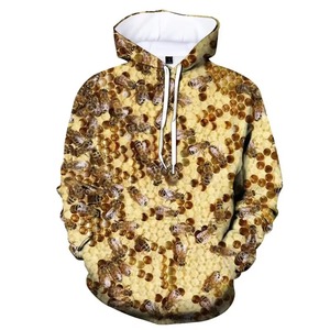 Sudadera con capucha estampada de panal de abeja para hombre, informal, de invierno, tejida, holgada, 100% algodón, forro polar transpirable, estilo urbano, con bolsillo - Product Image 2