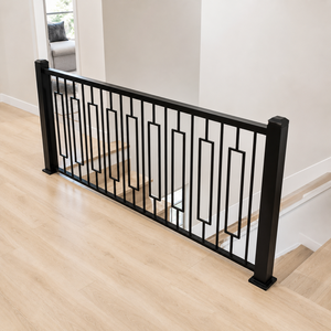 Rampe d'escalier moderne en métal noir, garde-corps intérieur avec design rectangulaire pour la sécurité des balcons et couloirs domestiques - Product Image 2