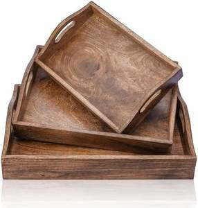 Plateau rond en bois pour la maison - Plateau de service imperméable pour café ou nourriture, plateau décoratif fabriqué en Inde - Product Image 5