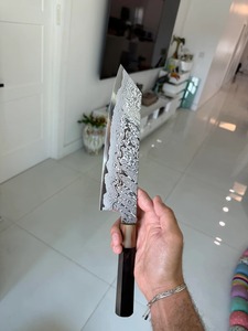 Couteau de chef artisanal Edge Master Manufacture, lame en acier Damas hautement polie de 8 à 9,9 pouces, manche en bois ambidextre, étui en cuir - Product Image 6