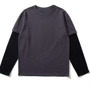 Camiseta de punto negra extragrande para hombre con ribete en contraste, manga larga, cuello redondo, diseño de bloques de color sólido, estilo casual - Product Image 3