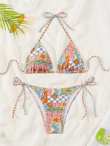 Whole Sale Cross Hanging High Waist Bikini Push Anti-Bacterial <b>Micro</b> Bra Solid Front Sexy Women Bandage Two Piece <b>Thong</b> Swimsuit - Product Image 3