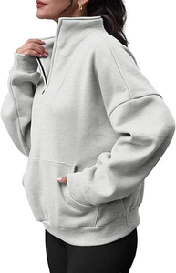 Sweat-shirt classique pour femme en molleton épais, col zippé quart, coupe ample, style streetwear - Product Image 6