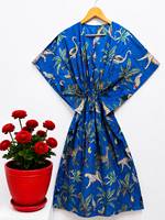 Robe longue en coton pour femme, style kaftan, imprimé floral bohème, cache-maillot de bain, manches chauve-souris, coupe classique, tenue d'été pour les stations balnéaires, vente en gros