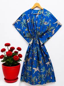 Vestido Maxi Kaftan de Algodón para Mujer, Estampado Floral Bohemio, para Playa, Manga Murciélago, Corte Regular, Ropa de Verano para Resort, Venta al por Mayor - Product Image 2