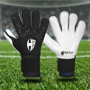 Premium Custom Design Black and White Neoprene Soccer Goalkeeper <b>Gloves</b> 4mm German Embossed Latex Elastic Strap Hybrid Cut - Product Image 4