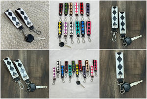 Nouveau porte-clés en cuir à carreaux personnalisé avec fermoir métallique, porte-clés de luxe, accessoires de voiture, parfait pour un usage quotidien - Product Image 3