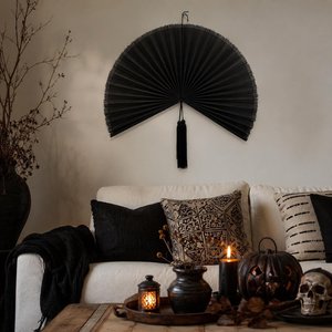 Handcrafted Bamboo <b>Wall</b> Hanging Fan Black Halloween <b>Decoration</b> <b>Large</b> Boho <b>Wall</b> Art for Living Room Bedroom and Party - Product Image 3