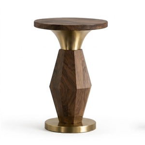 Italian Design Indian Hand Crafted <b>Round</b> Wooden <b>Side</b> <b>Table</b> with Brass Ball Accent Modern Design for Living Room Home Furniture - Product Image 3