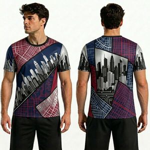 Camisetas para Hombre con Diseño de Paisaje Urbano Púrpura, Poliéster, Impresión Completa, Secado Rápido, Transpirables, Ropa Deportiva, Camisetas al por Mayor - Product Image 1
