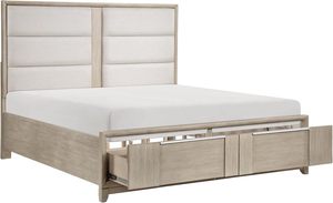 เตียงแพลตฟอร์มไม้สีเทาอ่อนขนาดควีนไซส์มิลเลอร์ดีไซน์แบบดั้งเดิมพร้อมที่วางเท้ามีตัวเลือกในการจัดเก็บ - Product Image 5