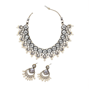 Conjunto de collar y aretes de imitación de piedras Kundan para novia - Joyería étnica - Product Image 2