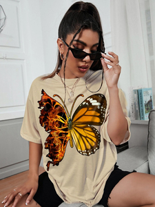 Camiseta de algodón para mujer con cuello en V, transpirable, de corte holgado, para verano, con logo personalizado impreso, de la cadena de suministro global. - Product Image 5