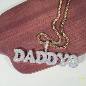 Hip Hop Moissanite Diamond " DADDYO " Pendant Necklace Gold Plated <b>Rope</b> <b>Chain</b> Jewelry For Men - Product Image 4