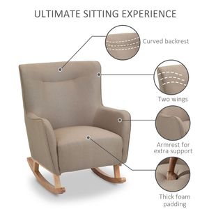 Poltrona a dondolo moderna Greige, resistente, in stile nordico, con schienale a orecchioni, per camera da letto - Product Image 4