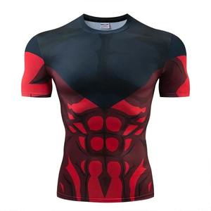T-shirt de compression à manches courtes pour homme, col rond, motif chauve-souris, rouge et noir, séchage rapide, coupe ajustée, sportif, tricoté, 100 % polyester - Product Image 6