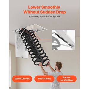 Scala per Soffitta in Acciaio Legato con Capacità di 660 LBS/299,4 KG, Altezza Soffitto 9,5-10,2 Piedi, Dimensioni Apertura 39,4 X 27,5 Pollici - Product Image 4