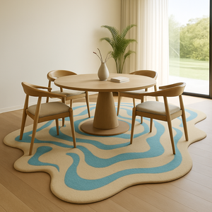 Tapis de luxe de qualité supérieure, forme irrégulière, blanc et bleu ciel, lignes en zigzag, pour la décoration de bureau - Product Image 2