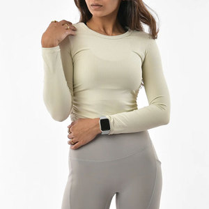 100% High Quality Ribbed Material Women's Stretchable <b>Long</b> Sleeve Shirt Short Length O Neck Body Fit Sportswear Casual Shirt - Product Image 1