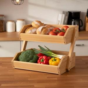 Wooden <b>Stackable</b> Storage <b>Baskets</b> Rectangle Multi-Purpose Fruit Vegetable Organizer - Product Image 2