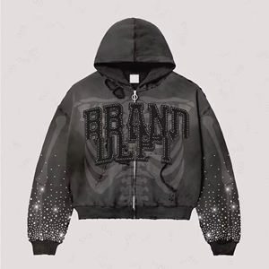 Sudadera con Capucha Extra Grande con Cierre, Diseño de Letras con Estampado de Camuflaje Negro, Estilo Urbano, Unisex, Largo Regular, Tejido 100% Algodón - Product Image 1