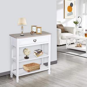 Petite table d'appoint moderne en fer avec poignée en forme de tasse antique, deux étagères ouvertes, bureau compact pour couloir, idéal pour hôtel et décoration côtière - Product Image 4