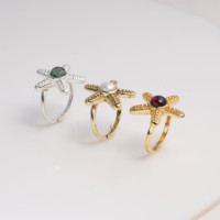 Bague ajustable en laiton plaqué or, motif étoile de mer moderne, cabochon grenat, inspirée de l'océan, faite à la main, bijoux pour femme