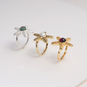 Gold Plated Brass Modern Starfish Garnet Cabochon Adjustable Ocean Inspired <b>Statement</b> <b>Ring</b> Handmade Women Jewelry - Product Image 4