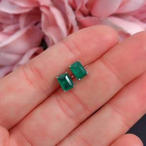 Pendientes de Esmeralda Rectangulares de Plata de Ley, Piedra Preciosa de Nacimiento de Mayo, Regalo de Boda o Cumpleaños para Mujer - Product Image 4