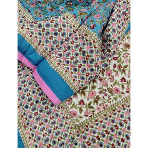 Couette double réversible en coton 100% imprimée à la main au motif floral, style vintage, écologique, bleue, pour la maison - Product Image 1
