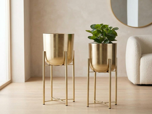 Macetas de Metal Doradas con Soportes Extraíbles, Elegantes Porta Macetas Decorativos, Modernos Exhibidores de Plantas para Interiores - Product Image 2