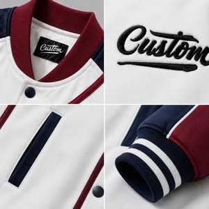เสื้อแจ็คเก็ตวาร์ซิตี้ผู้ชายสีขาวกรมท่าแดง ปักลายด้านหน้า ติดกระดุม สไตล์ลำลอง ปกคอพับ ทรงปกติ กันลมหนาว - Product Image 4
