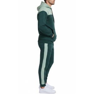 Premium <b>Mens</b> Tracksuit Set Forest <b>Green</b> and Mint Color Block Hoodie and trouser two Piece Streetwear Training <b>Suit</b> - Product Image 2