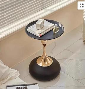 Modern <b>Black</b> Round <b>Console</b> Table with Gold Pedestal Base Living Room Furniture - Product Image 3