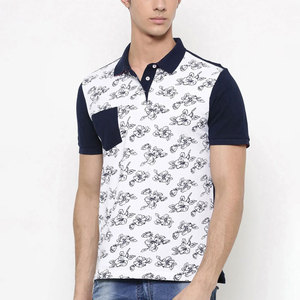 Polos personnalisés avec logo imprimé, polos à manches courtes pour hommes avec imprimé floral, avec poche, haut en coton tricoté décontracté - Product Image 1