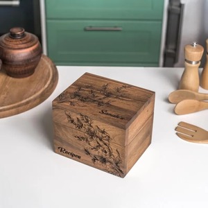 Boîte à recettes en bois avec séparateurs pour cartes de recettes, cadeau personnalisé, cartes recto-verso, boîte porte-recettes - Product Image 2